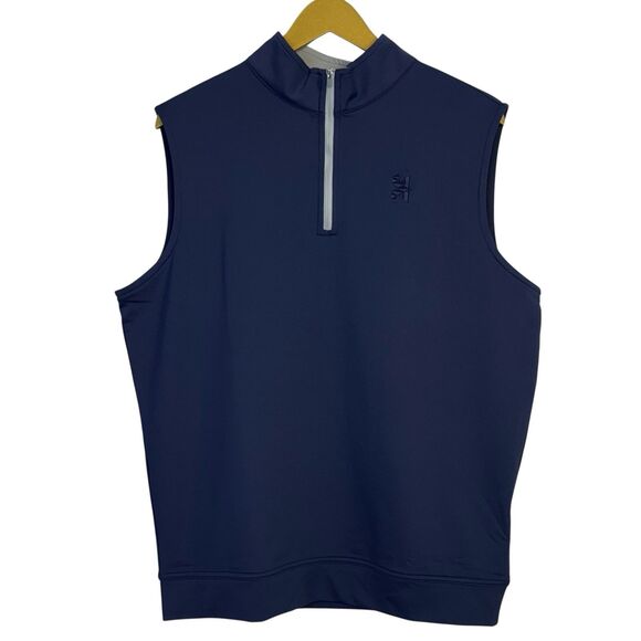 Peter Millar Galway Stretch Loop Terry Quarter-Zip Vest Mens Large Blue Crown - Picture 1 of 9